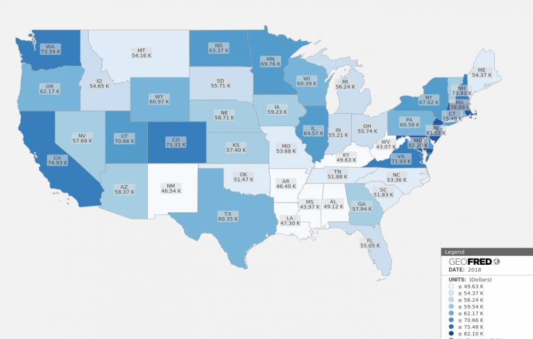 Map Of Median Household Income By State For 2018 The Siburg Company